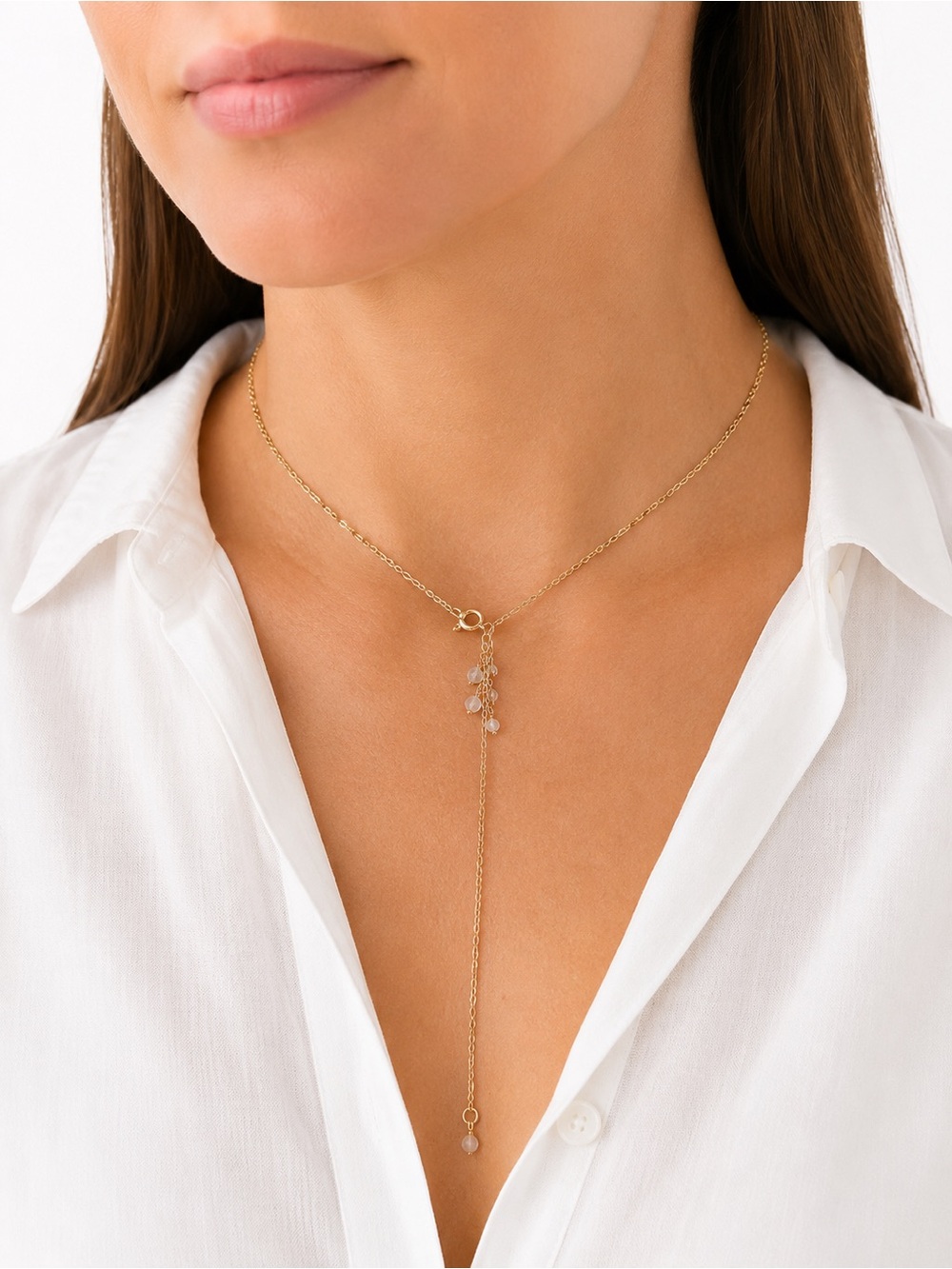 14k Yellow Gold Lariat Necklace with Gemstones briolettes